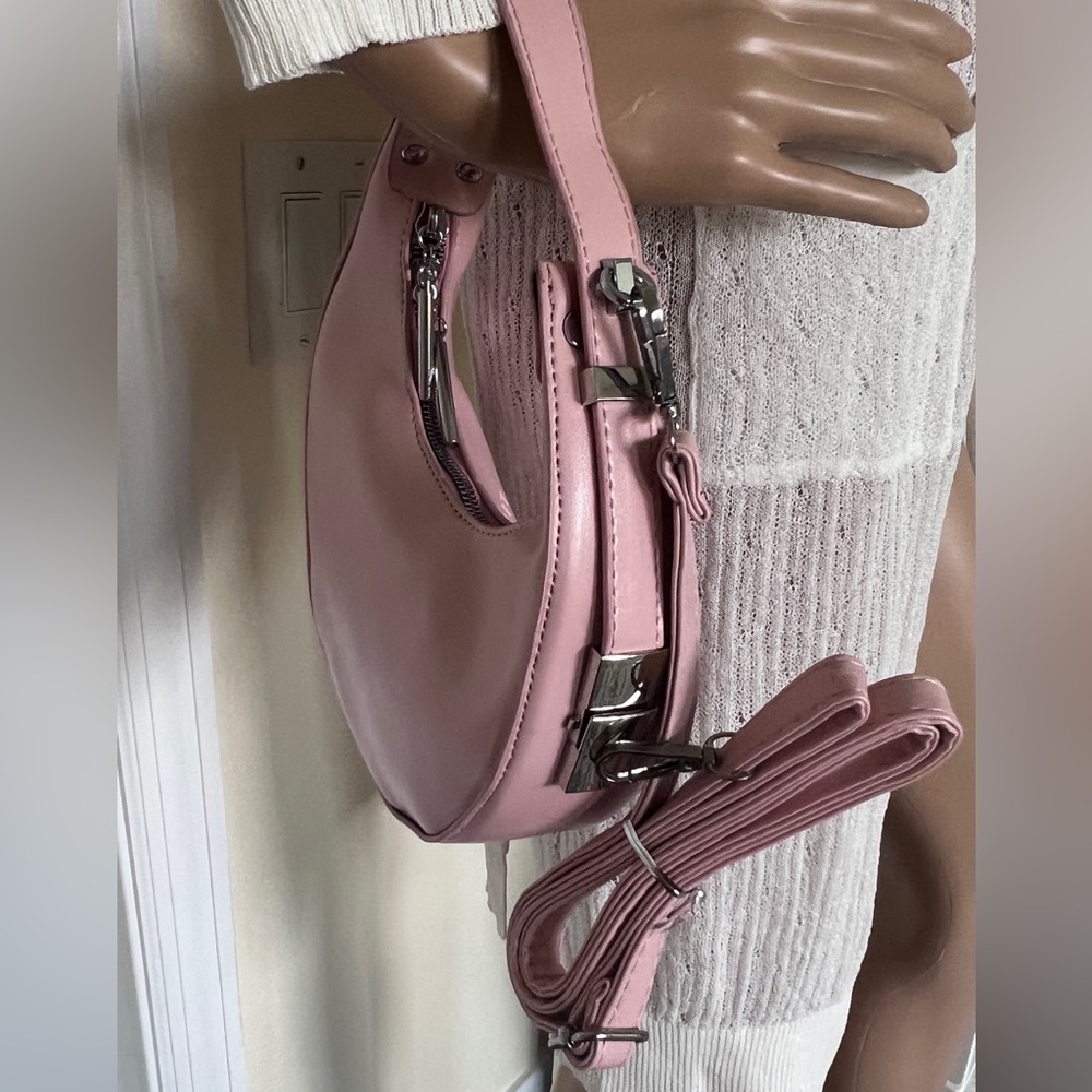 NWT Half-Moon Round Pink Barbie Color Small Purse Bag Women w Convertible Handle - Picture 4 of 9